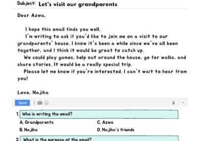 Free UASA English Part 1 worksheet – email about visiting grandparents with multiple-choice questions