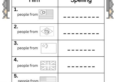 Year 4 English spelling worksheet – spell the nationalities