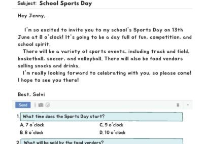 Free UASA English Part 1 worksheet – school sports day email with 3 MCQs