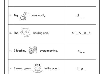 Animals spelling practice for Year 1 English, UASA Part 5 preparation material.