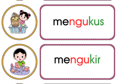 Kad kata kerja mengutip, mengukus, mengukir dan menyapu bergambar