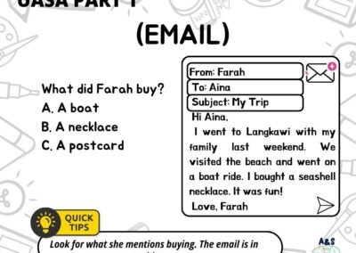 Sample question based on email text asking what Farah bought