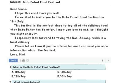 Free UASA English Part 1 worksheet – food festival email with comprehension practice