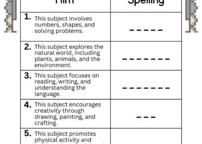 Year 4 English spelling worksheet – spell the school subjects
