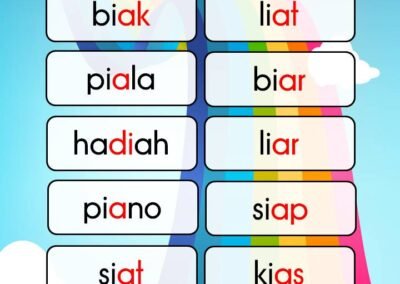 Perkataan Vokal Berganding biak, liat, piala, biar, hadiah, liar, piano, siap, siat dan kias.