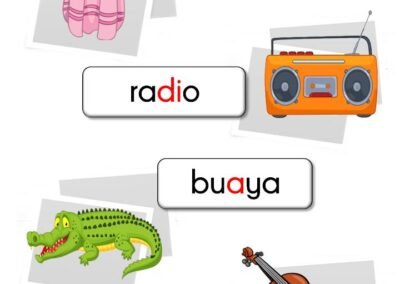 latihan membaca tuala, radio, buaya dan biola.