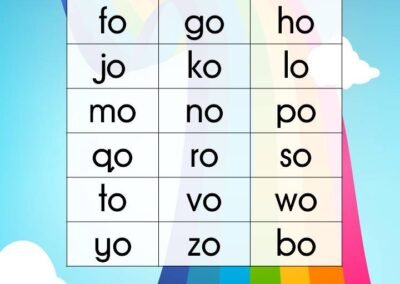 Lembaran kerja suku kata terbuka dengan vokal 'o'.