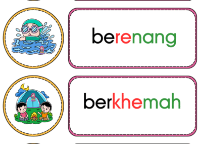 Kad kata kerja berdoa, berenang, berkhemah dan berbual bergambar