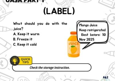 Sample question based on juice label with storage instructions