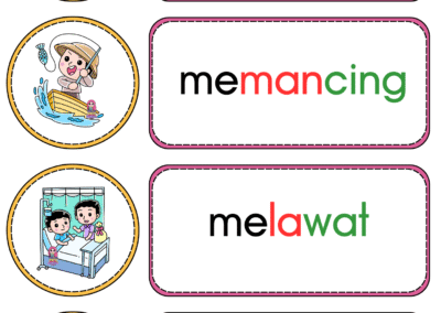 Kad kata kerja melipat, memancing, melawat dan melambai bergambar