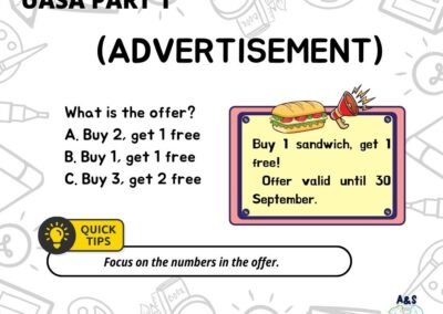 Sample question based on sandwich advertisement with special offer