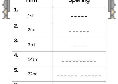 Year 4 English worksheet – ordinal numbers practice