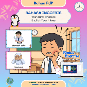 Poster Flashcard Illnesses English Year 4 percuma dengan 10 kad kosa kata penyakit oleh Suheil Almawardie