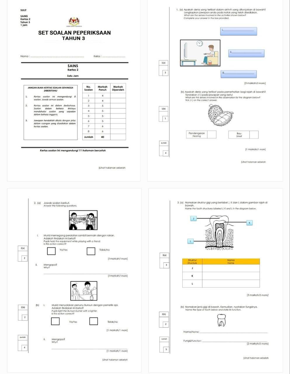 Contoh set soalan tahun 3 sains kertas 2