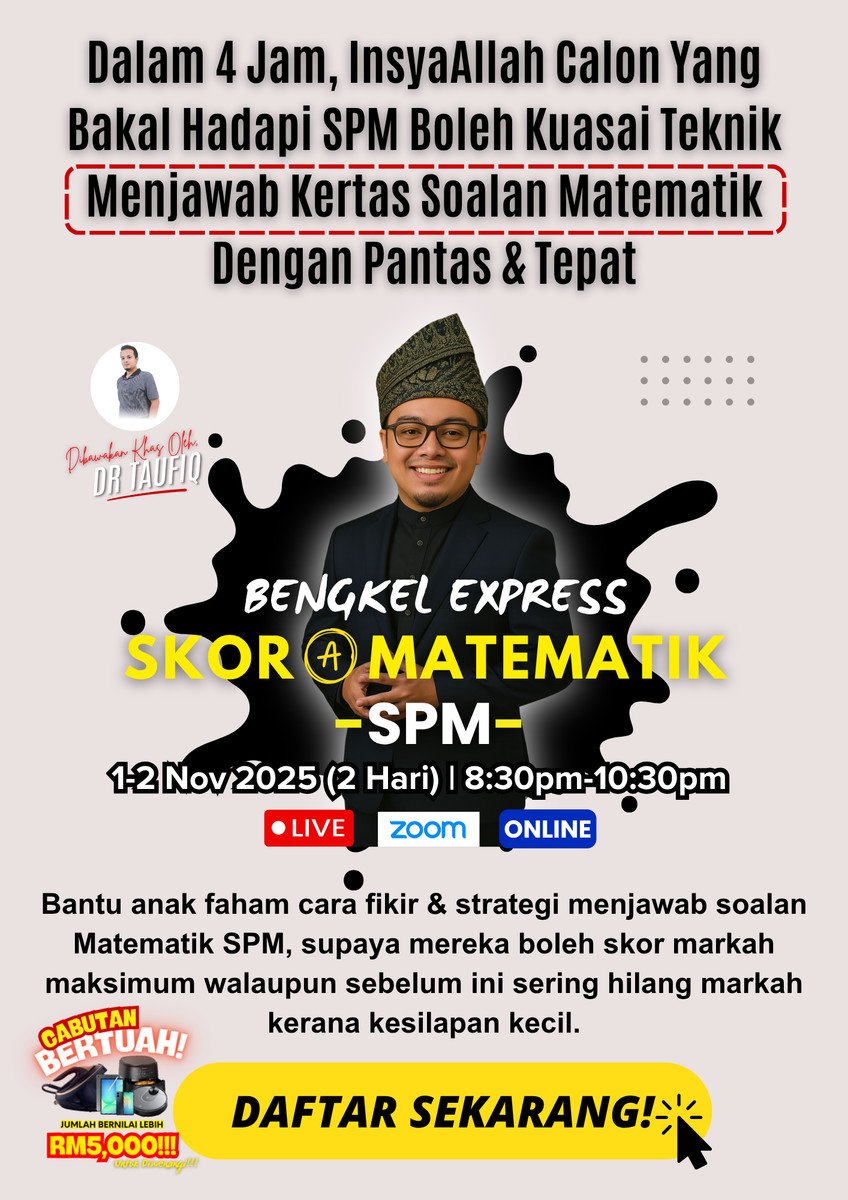 Poster promosi Bengkel Express Skor A Matematik SPM 2025, info tarikh & bonus Poster promosi Bengkel Express Skor A Matematik SPM 2025, info tarikh & bonus