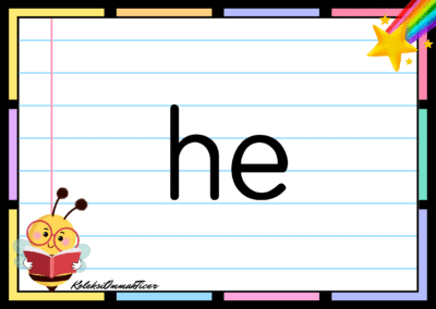 Sight word card: he.
