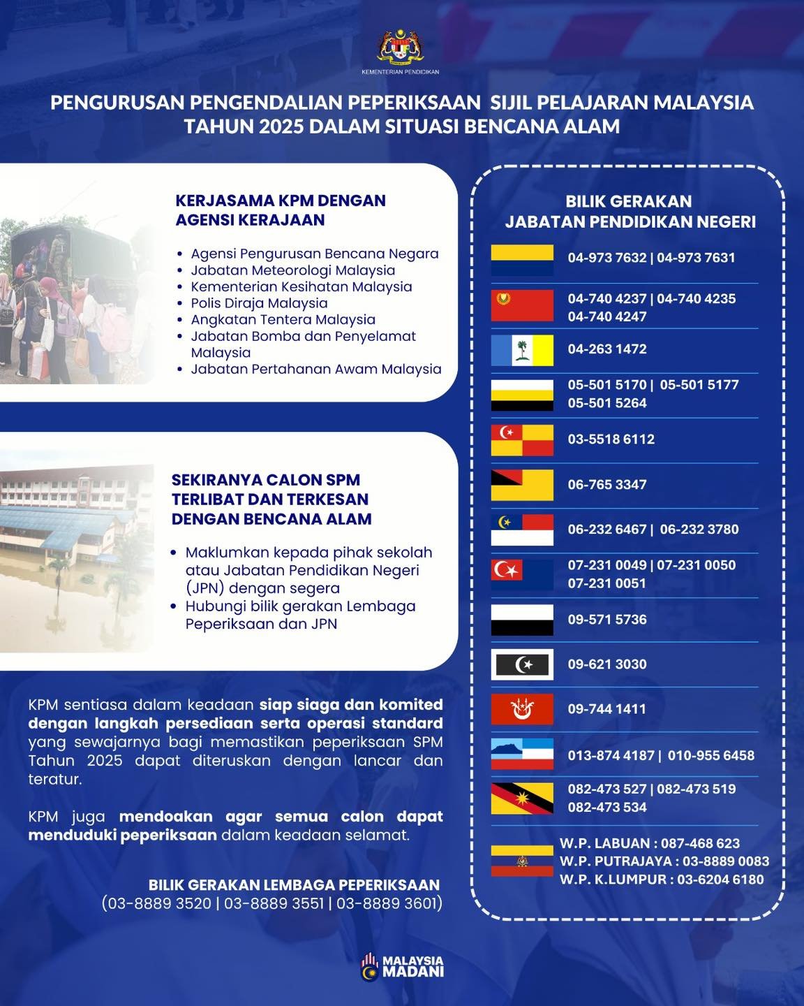 Poster rasmi KPM tentang pengurusan SPM 2025 dalam situasi bencana alam Poster rasmi KPM tentang pengurusan SPM 2025 dalam situasi bencana alam