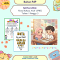 Ilustrasi chibi dua murid belajar Nota Bahasa Arab UPKK Percuma di kelas KAFA