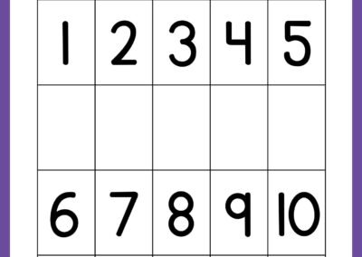 Independent writing sheet for numbers 1–10 in the Kindergarten Numbers Workbook.