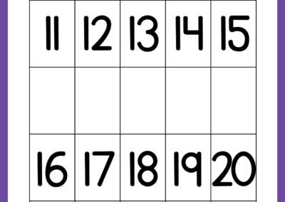 Independent writing sheet for numbers 11–20 in the Kindergarten Numbers Workbook.