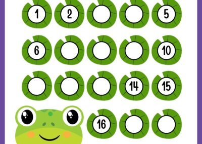 Missing numbers 1–20 (frogs theme) in the Kindergarten Numbers Workbook.