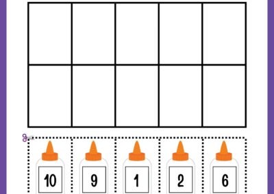 Ordering numbers 1–10 cut & glue (glue bottles) in the Kindergarten Numbers Workbook.