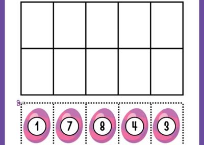 Ordering numbers 1–10 cut & glue (eggs) in the Kindergarten Numbers Workbook.