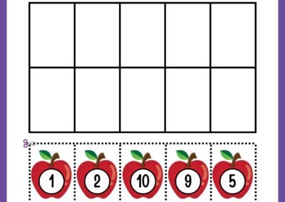 Ordering numbers 1–10 cut & glue (apples) in the Kindergarten Numbers Workbook.