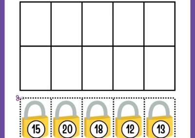 Ordering numbers 11–20 cut & glue (padlocks) in the Kindergarten Numbers Workbook.