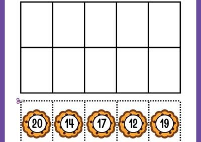 Ordering numbers 11–20 cut & glue (cookies) in the Kindergarten Numbers Workbook.