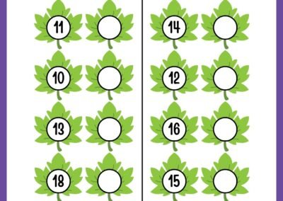 Number AFTER practice 11–20 in the Kindergarten Numbers Workbook.