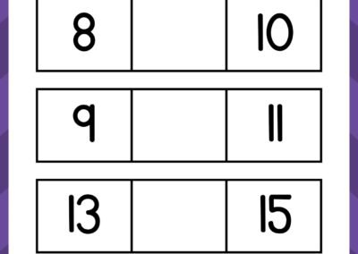 Number BETWEEN practice 8–15 in the Kindergarten Numbers Workbook.