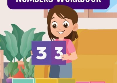 Cover page of the Kindergarten Numbers Workbook in a colorful illustrative style.