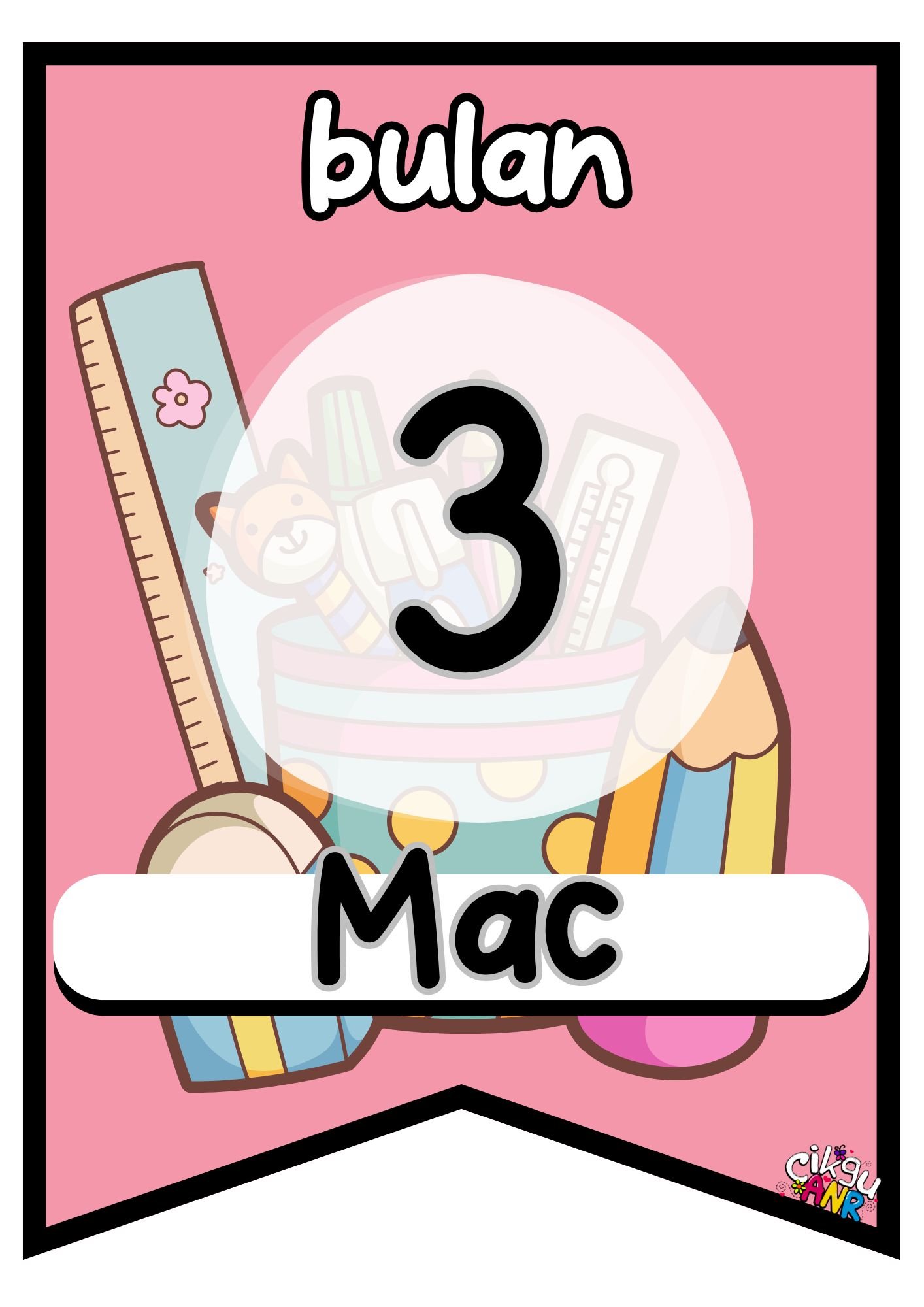 18 Poster nombor lima dengan perkataan 3 mac