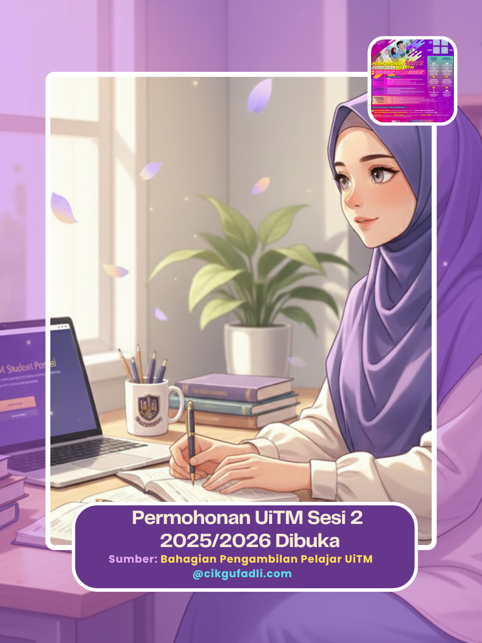 Illustrasi Pelajar membuat permohonan UiTM sesi 2 2025/2026