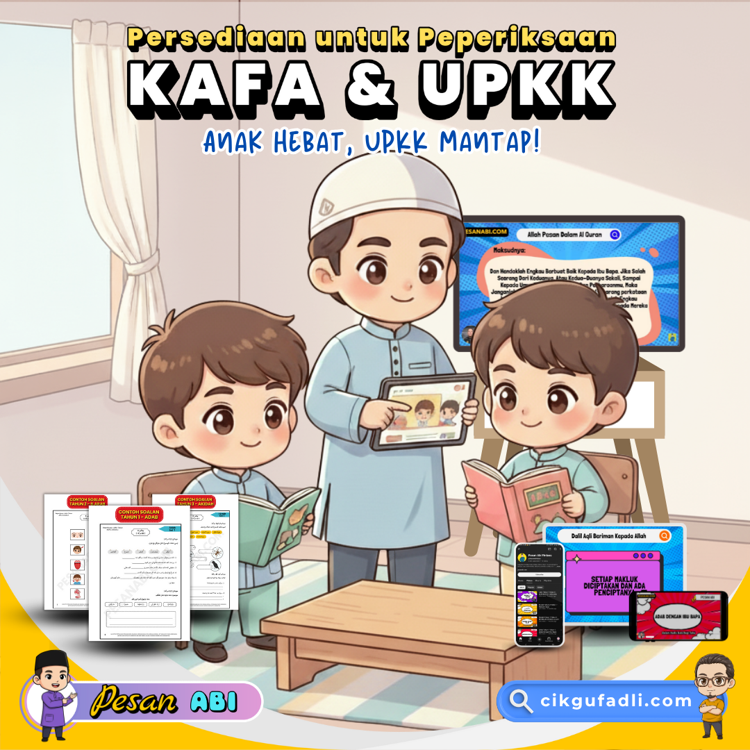 Pelajar lelaki KAFA sedang ulang kaji dengan ustaz menggunakan tablet & buku - suasana malam sebelum peperiksaan.