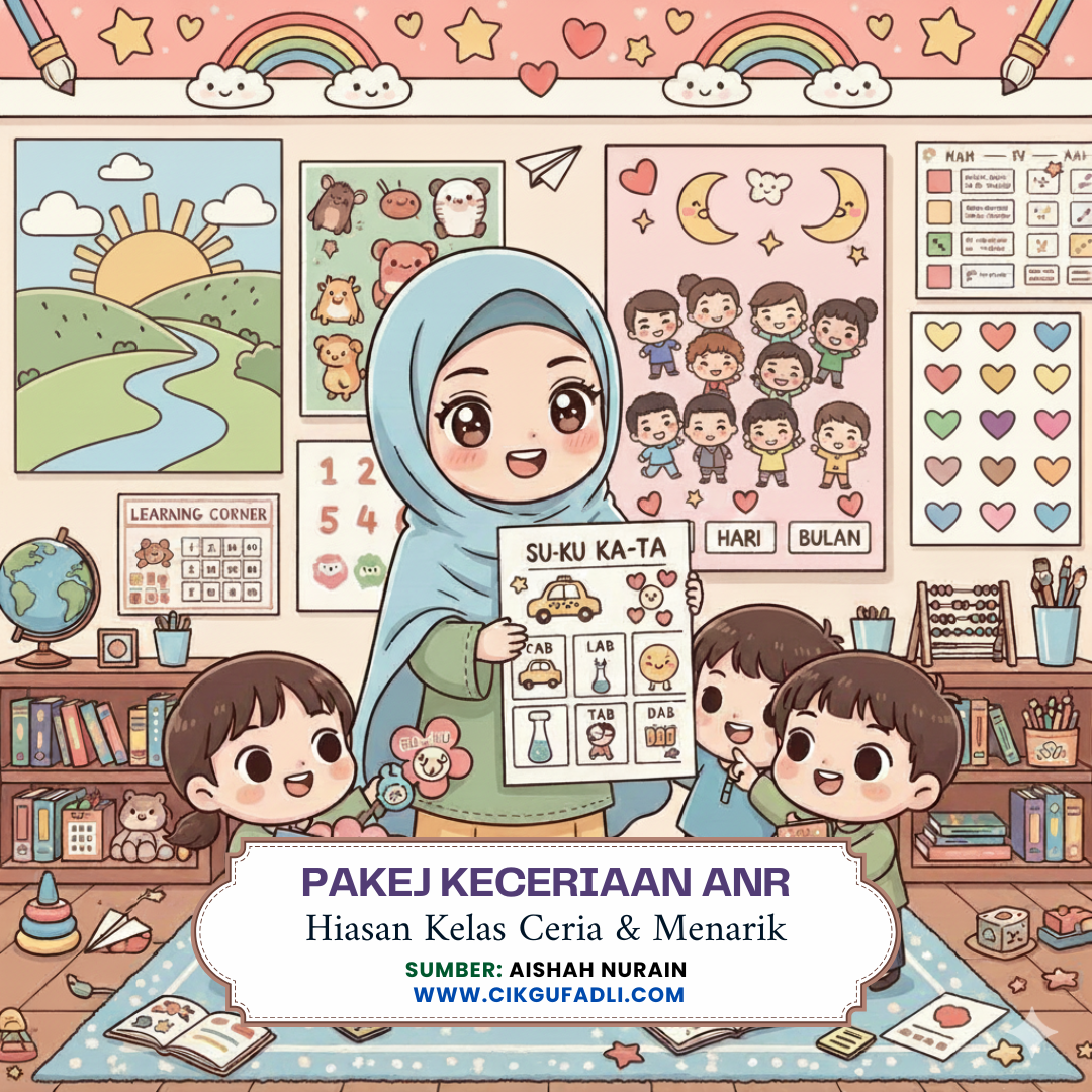 Pakej Keceriaan ANR hiasan kelas ceria dan menarik dengan bahan PdP berwarna-warni serta ilustrasi guru dan murid dalam suasana pembelajaran kreatif Pakej Keceriaan ANR hiasan kelas ceria dan menarik dengan bahan PdP berwarna-warni serta ilustrasi guru dan murid dalam suasana pembelajaran kreatif