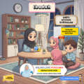Ilustrasi gaya chibi Ustazah Noor Azizah mengajar kelas malam Ibadah UPKK 2025 secara dalam talian bersama pelajar menggunakan tablet dalam suasana bilik belajar yang tenang. Termasuk maklumat kelas 8 November 2025 jam 10.05 malam dan nota PDF percuma.