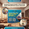 Poster maklumat Program Pensijilan Tahfiz Al-Quran JAKIMāIIUM Sesi 2026/2027 untuk lepasan SPM 2025, bersama pelajar lelaki tahfiz sedang mengaji dalam suasana kelas dan perpustakaan.