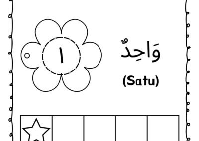 Nombor 1 dalam Bahasa Arab (واحد) lembaran kerja murid