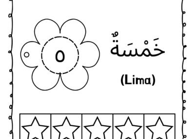 Nombor 5 dalam Bahasa Arab (خمسة) aktiviti matematik asas