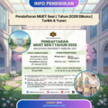 Poster pendaftaran MUET Sesi 1 Tahun 2026 dengan tarikh, yuran dan ilustrasi pelajar