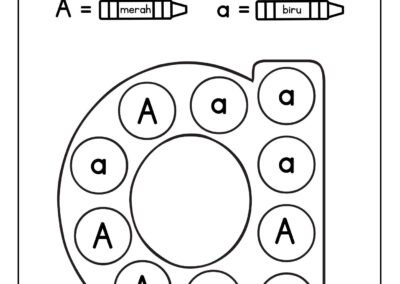 Latihan mewarna huruf besar dan huruf kecil A untuk prasekolah