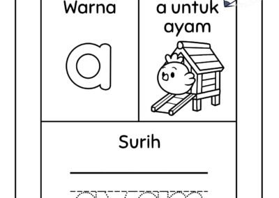 Lembaran kerja huruf kecil a untuk prasekolah dan Tahun 1