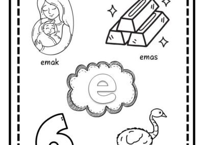 Aktiviti huruf vokal e menggunakan gambar epal dan ekor