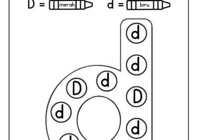 Latihan literasi awal mewarna huruf besar dan kecil D