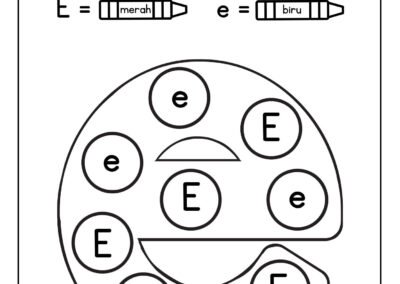 Bahan prasekolah percuma mewarna huruf besar dan kecil E