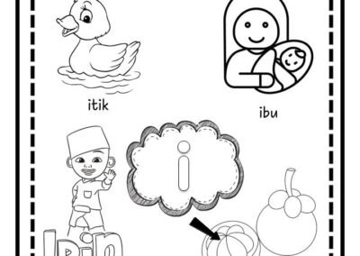 Aktiviti mengenal huruf vokal o menggunakan gambar oren dan obor