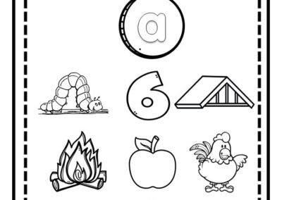 Aktiviti mewarna dan menyebut perkataan bermula huruf vokal a