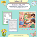 Bahan PdP Bahasa Melayu Buku Vokal Saya PDF percuma untuk prasekolah dengan latihan huruf vokal a e i o u dan ilustrasi murid belajar